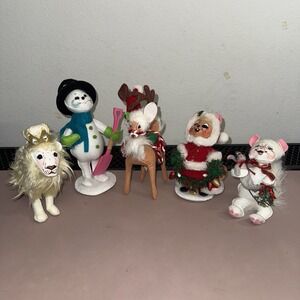 RARE Annalee Christmas Figurine Lot Snowman Reindeer Santa Mouse Lion Felt Plush